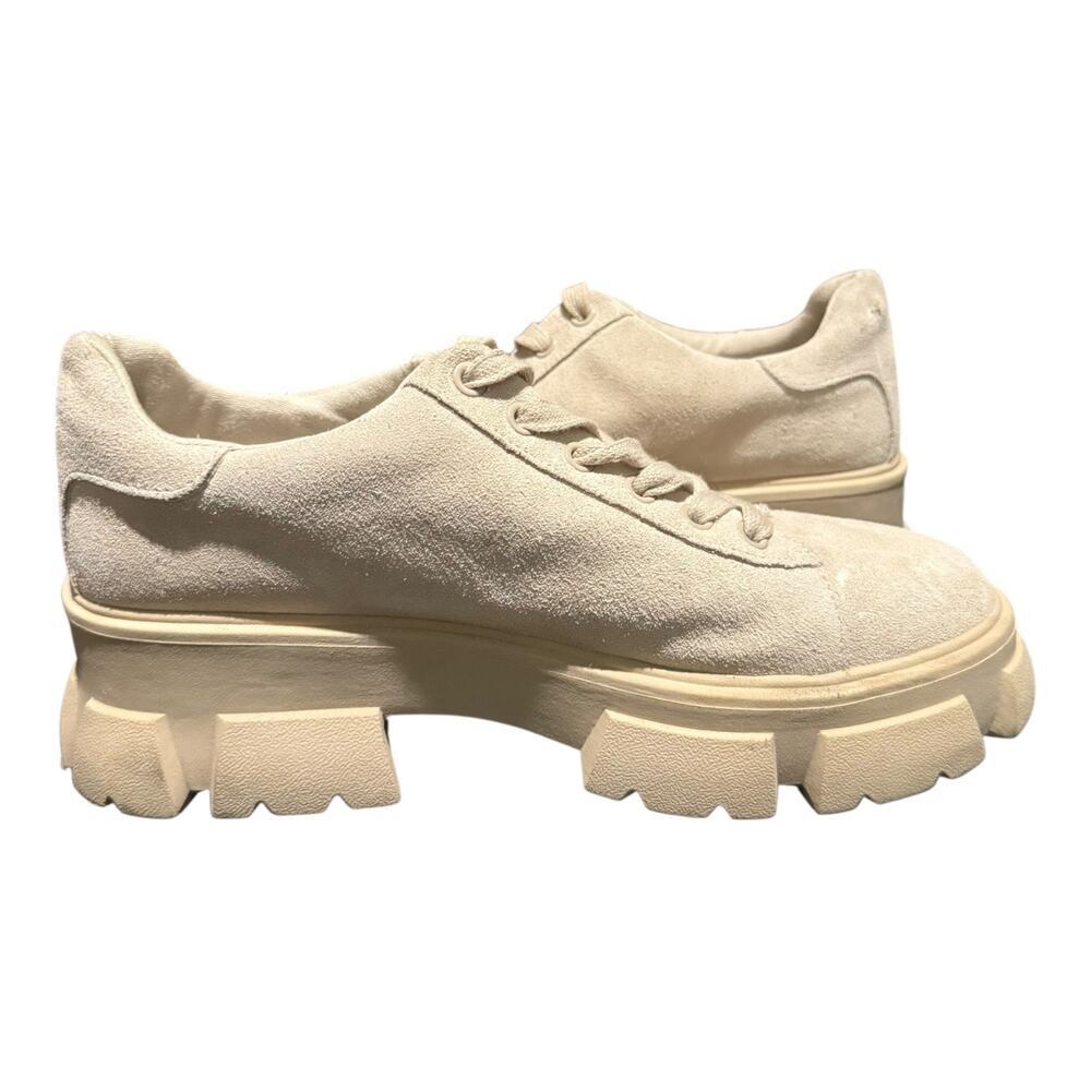 Steve Madden Lug Sole Platform Sneakers Womens 8.5 Beige Chunky Lace Up Shoes - Picture 8 of 9